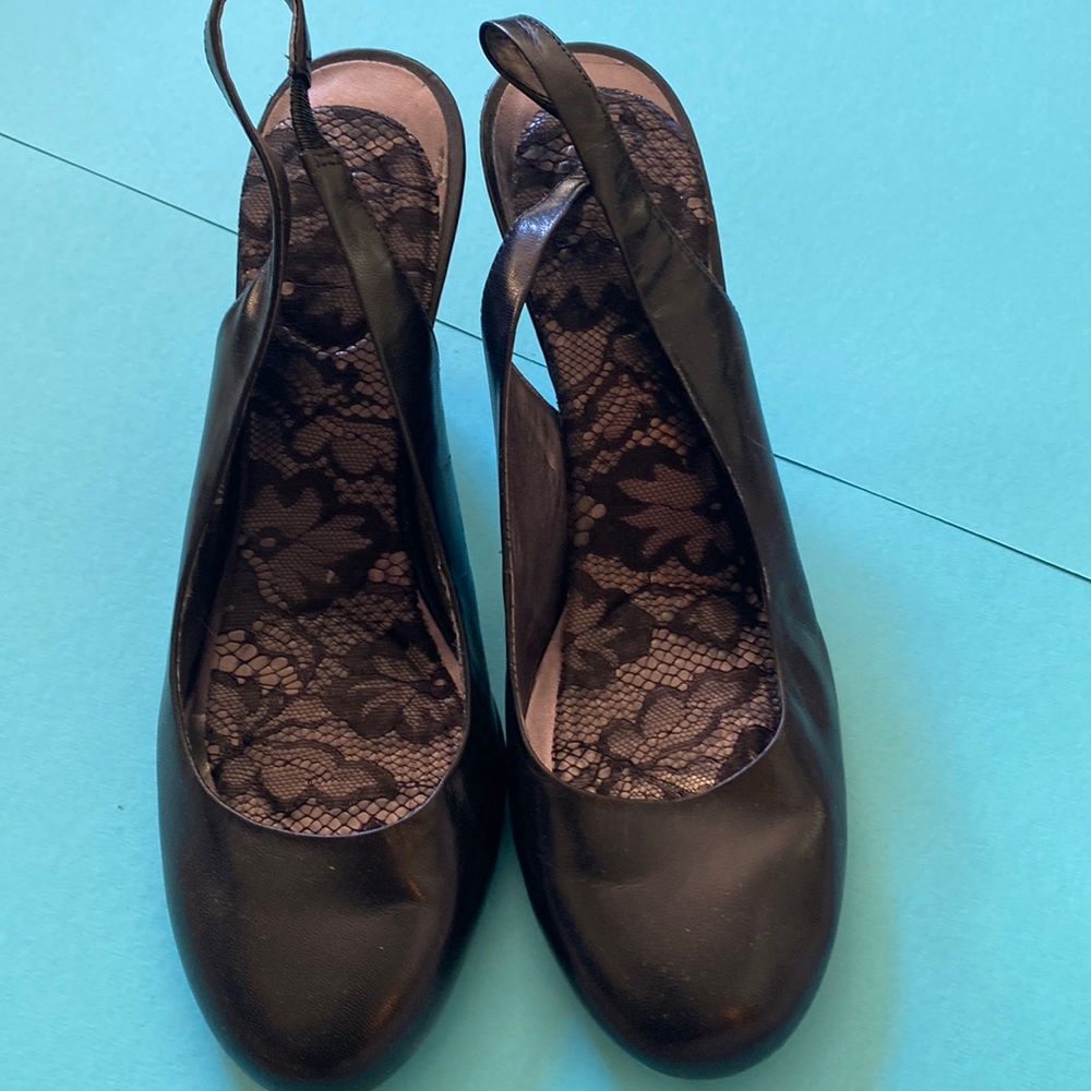 Black sling back heels